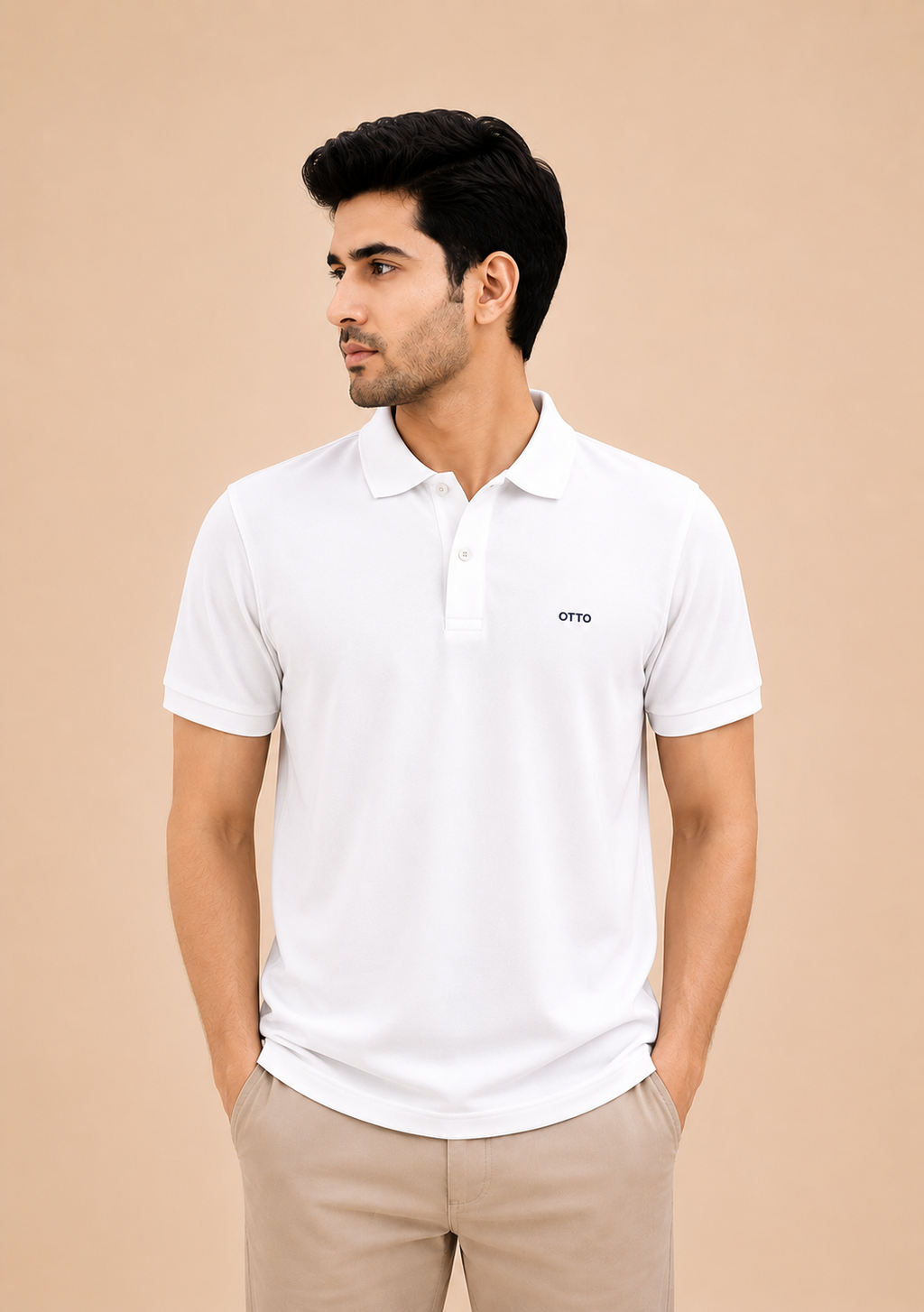 Otto Men's Premium White Cotton Collar Neck T-Shirt