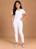 Girls White Cotton Ankle Leggings