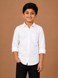 Boys White Cotton Casual Full Sleeve Shirt