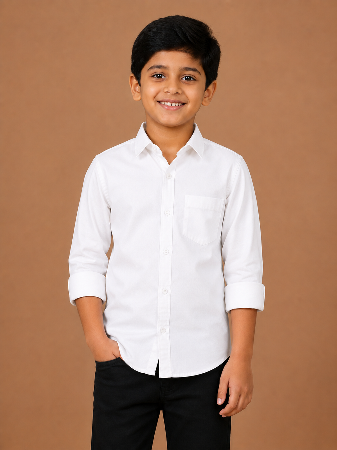 Boys White Cotton Casual Full Sleeve Shirt