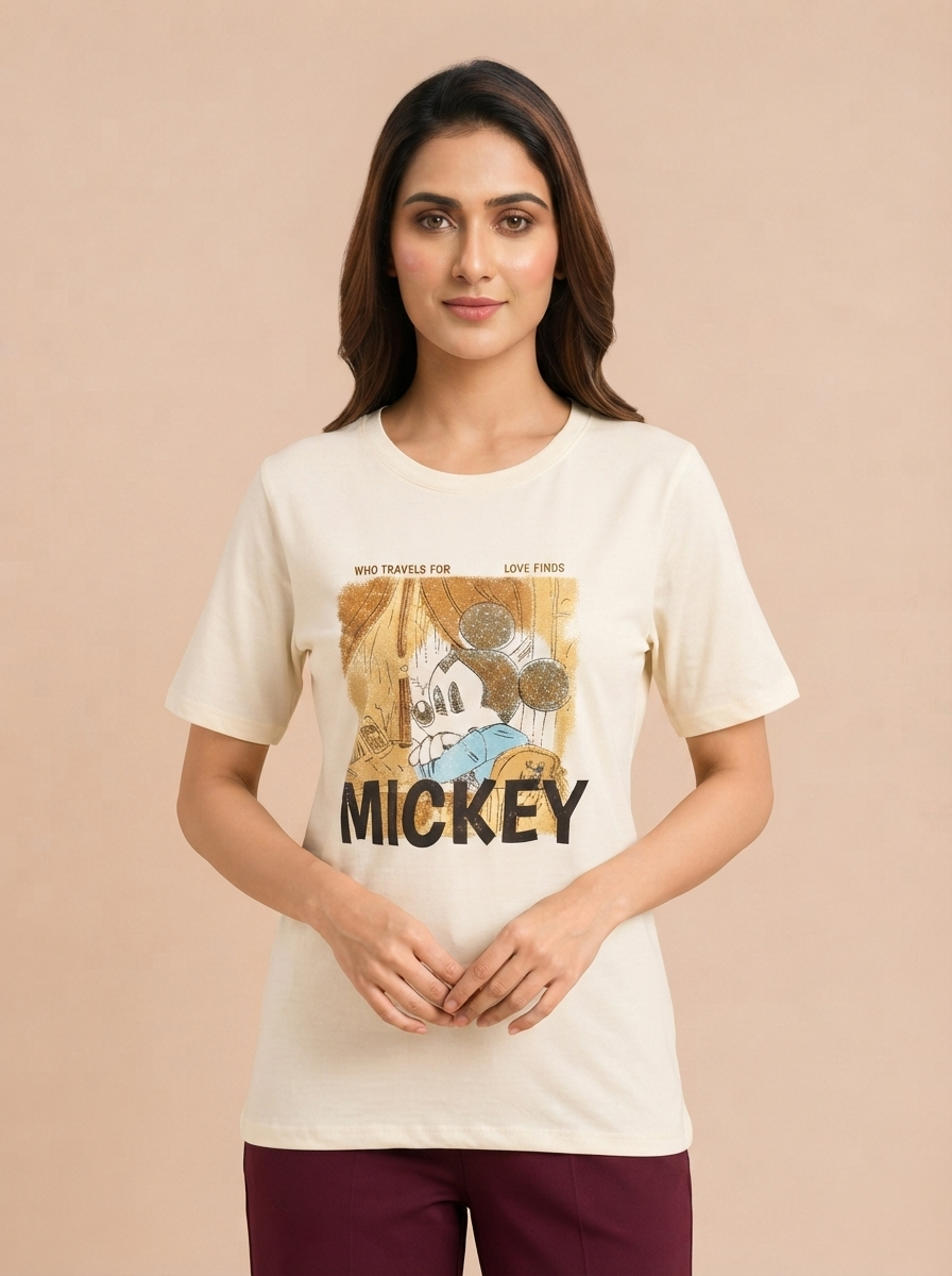 Women's White Cotton Solid Round Neck T-Shirt