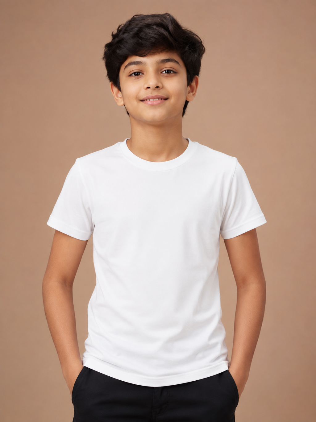 Boys White Cotton Round Neck Printed T-Shirt