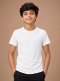 Boys White Cotton Round Neck Printed T-Shirt