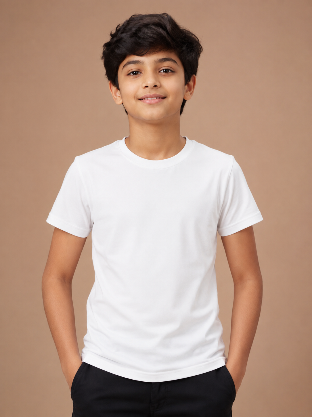 Boys White Cotton Round Neck Printed T-Shirt