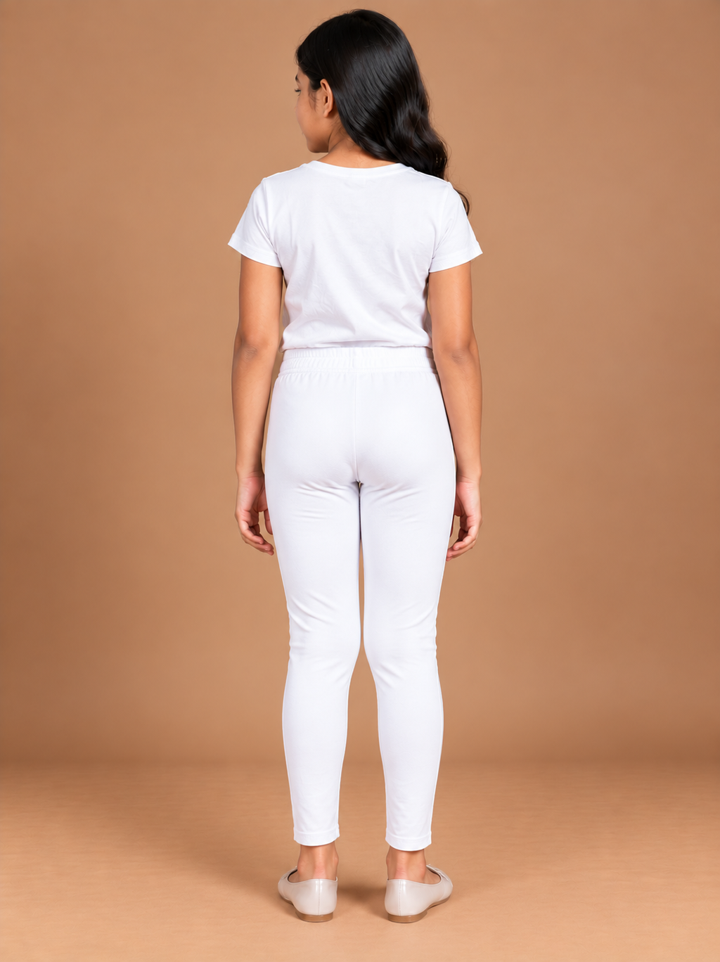 Girls White Cotton Ankle Leggings