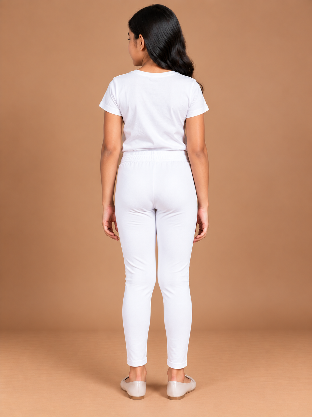 Girls White Cotton Ankle Leggings
