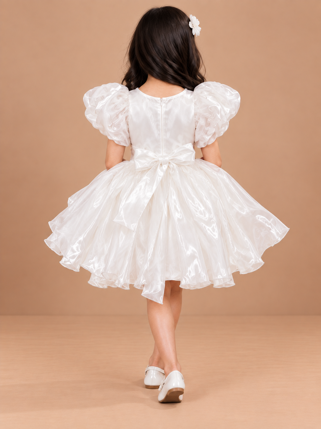 Girls White Printed Short Casual Frock