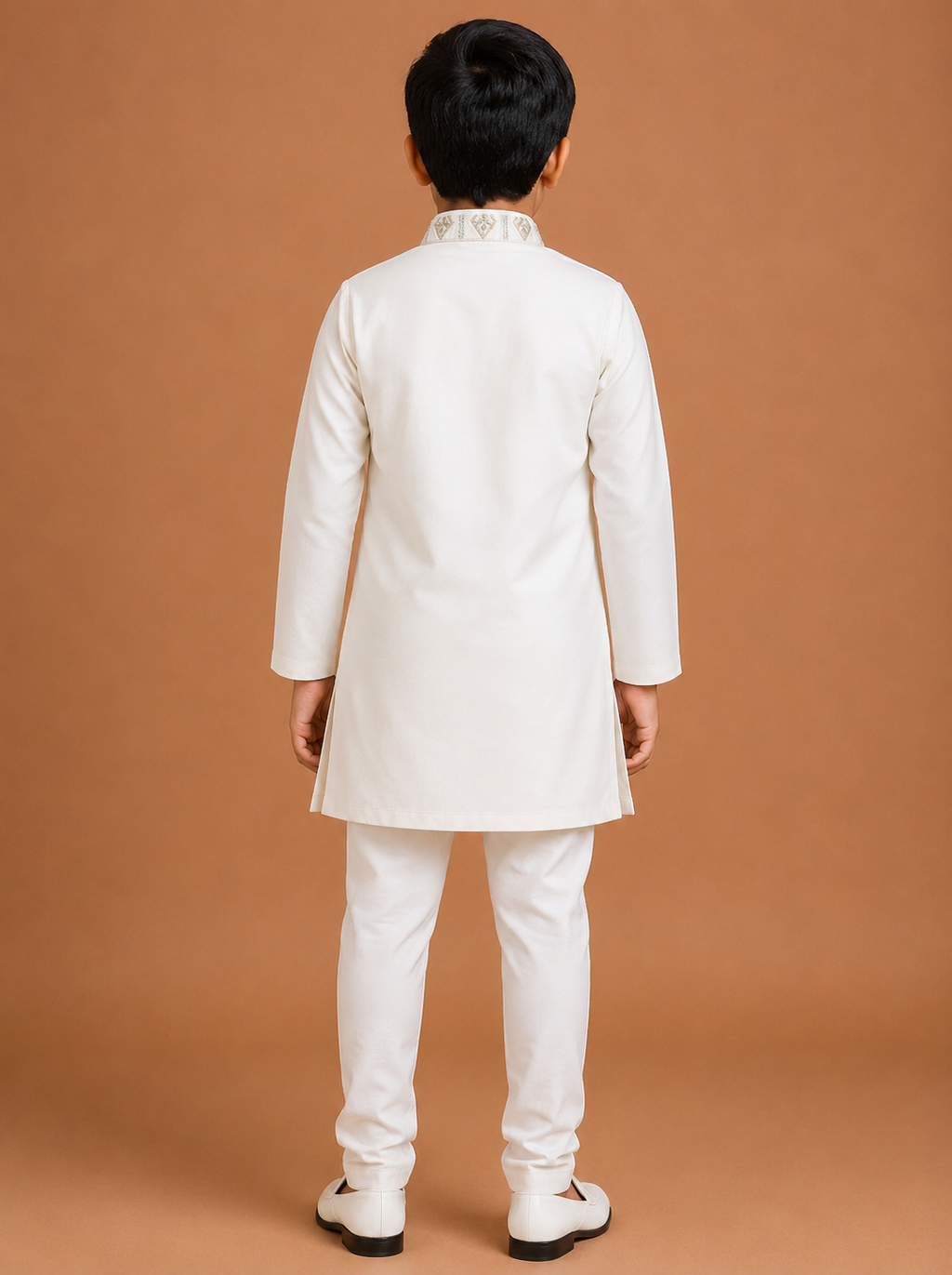 Boys White Cotton Kurta Pajama Baba Suit