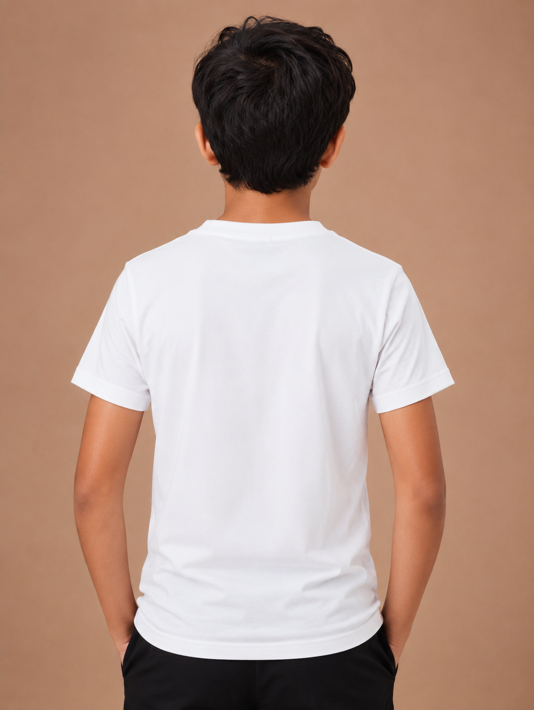 Boys White Cotton Round Neck Printed T-Shirt