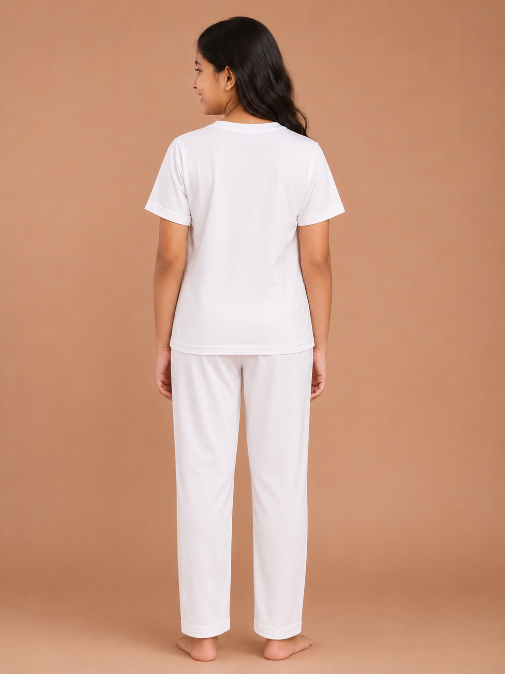 Girls White Top & Pyjama Night Dress Set