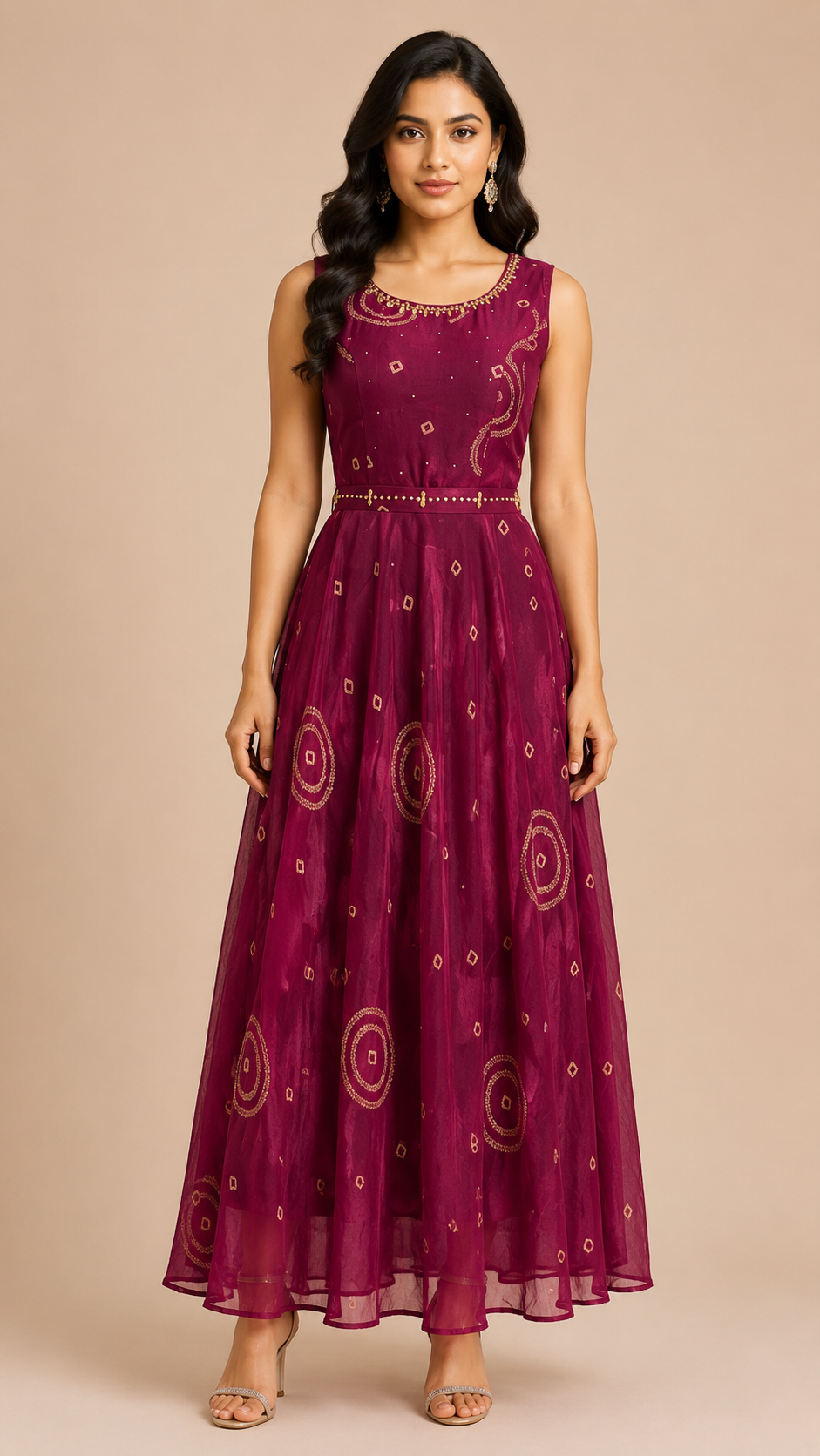 Women's Wine Solid Long Maxi Dress