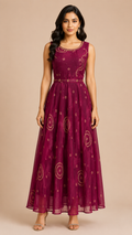 Women's Wine Solid Long Maxi Dress