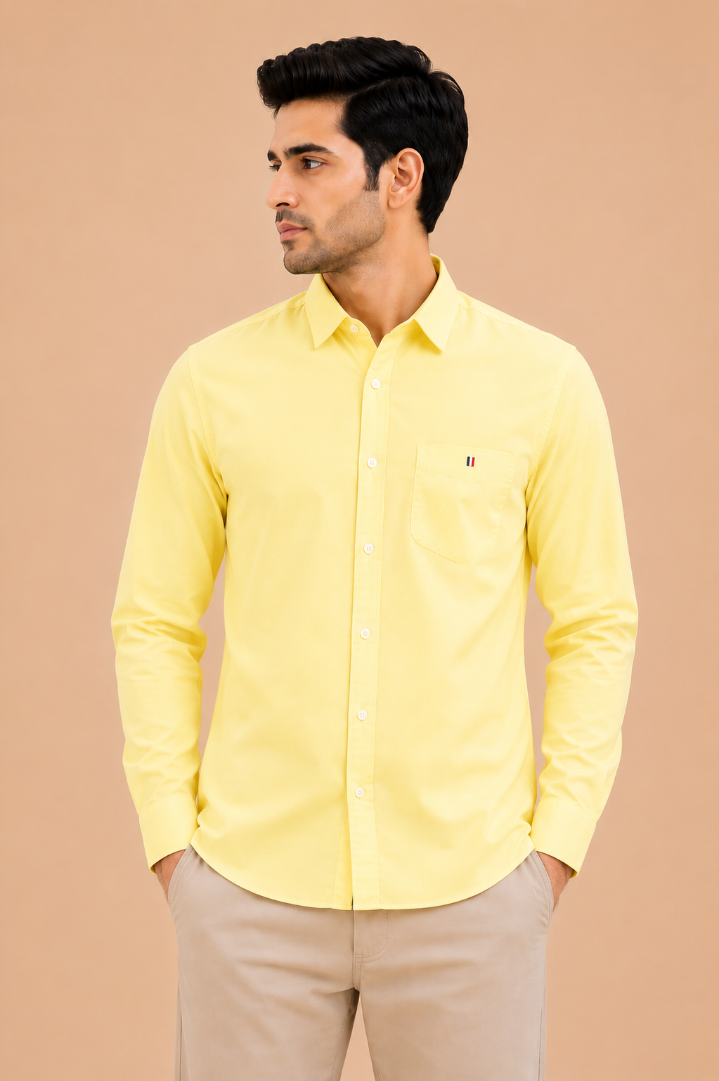 Otto Men's Premium Yellow Cotton Formal Regular Fit Shirt