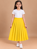 Girls Yellow Pleated Regular Fit Casual Skirt