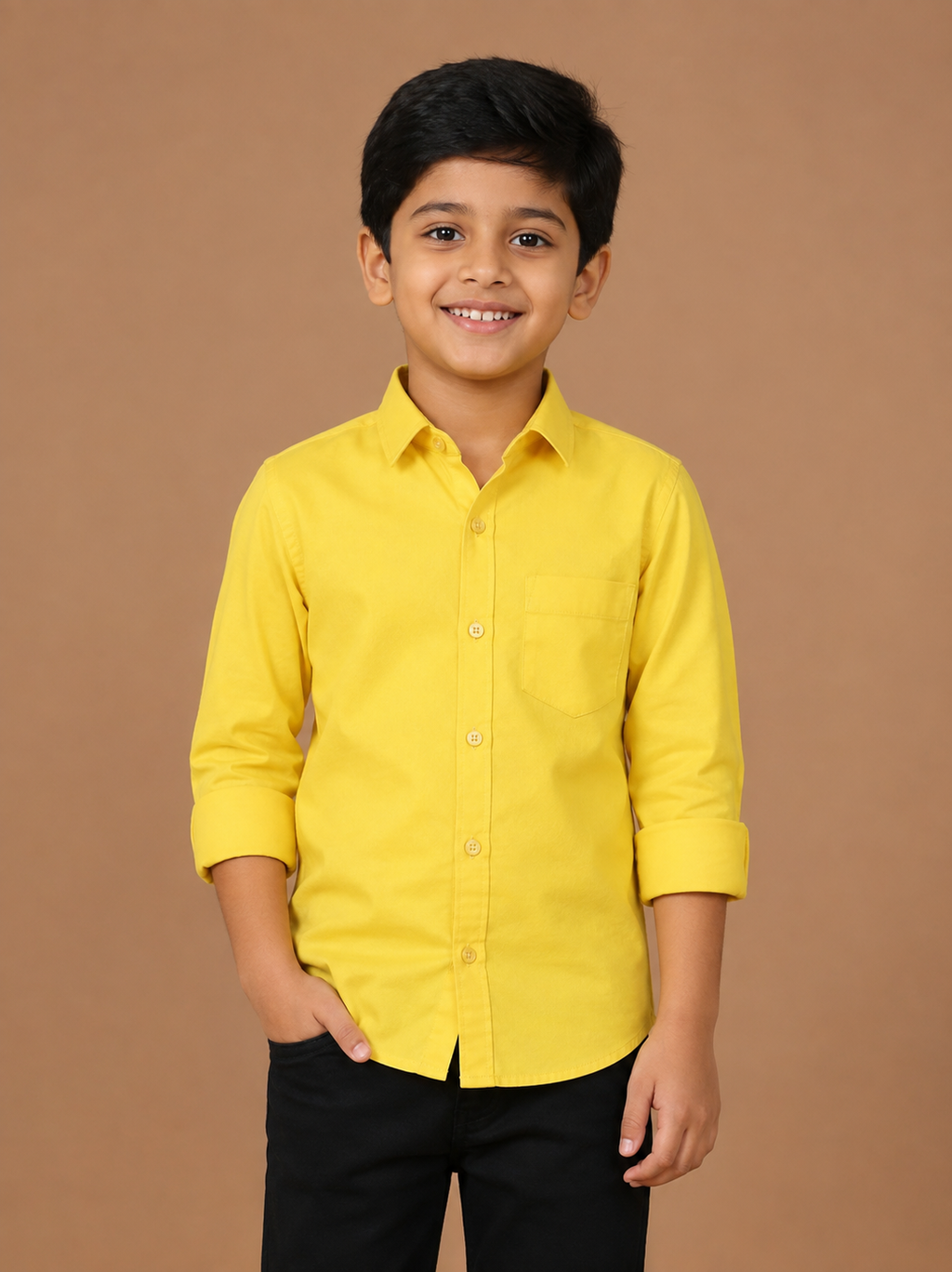 Boys Yellow Cotton Casual Full Sleeve Shirt