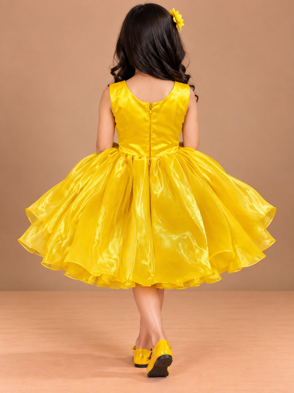 Girls Yellow Printed Short Casual Frock
